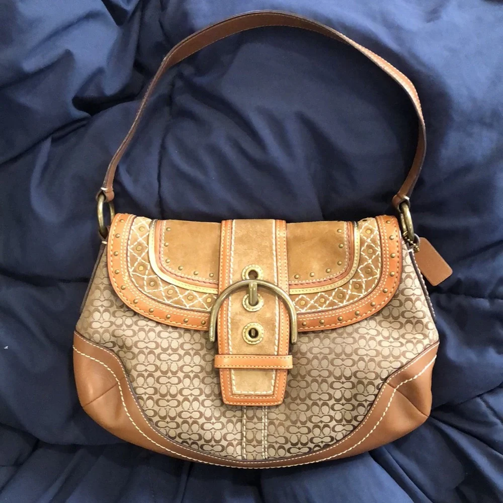 COACH Soho Signature C Jacquard Embroidered Studded Wristlet Shoulder Bag SET - Picture 6 of 17